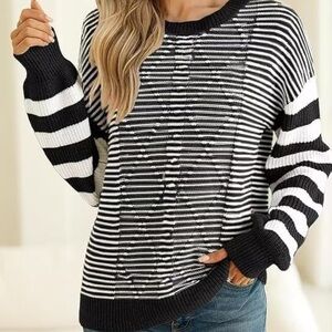Striped Green and White Women's Sweater